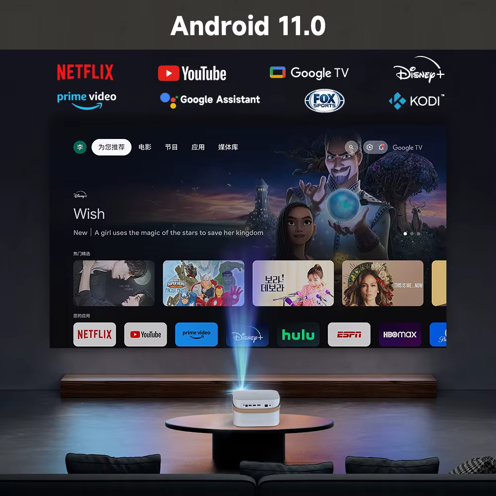 WWT- F8STV Android 11.0 Home Theater Projector 1650ANSI Lumens 4K 1080p Video & Presentation Equipment — image 5