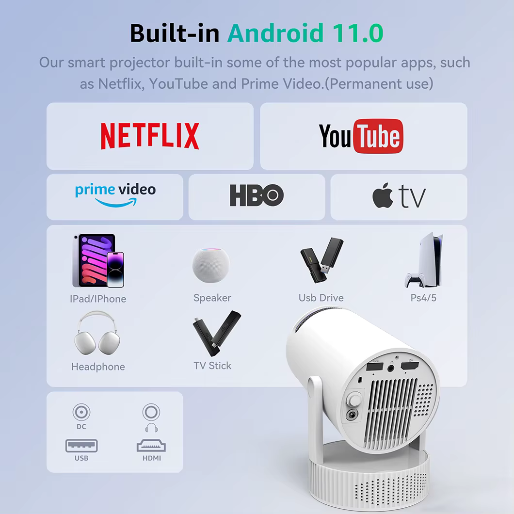 Rechargeable HY300 Pro+ Mini Projector with Battery Powered Android 11 4k Video LED Projector Smart Portable Outdoor Projector — image 3