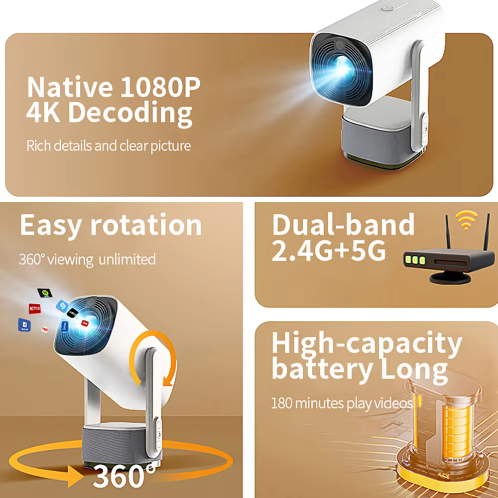 K2 Smart Android WIFI Mini Projectors With Battery Full HD 1080P 4K Support Home Theater Outdoor Rechargeable Projector — image 2