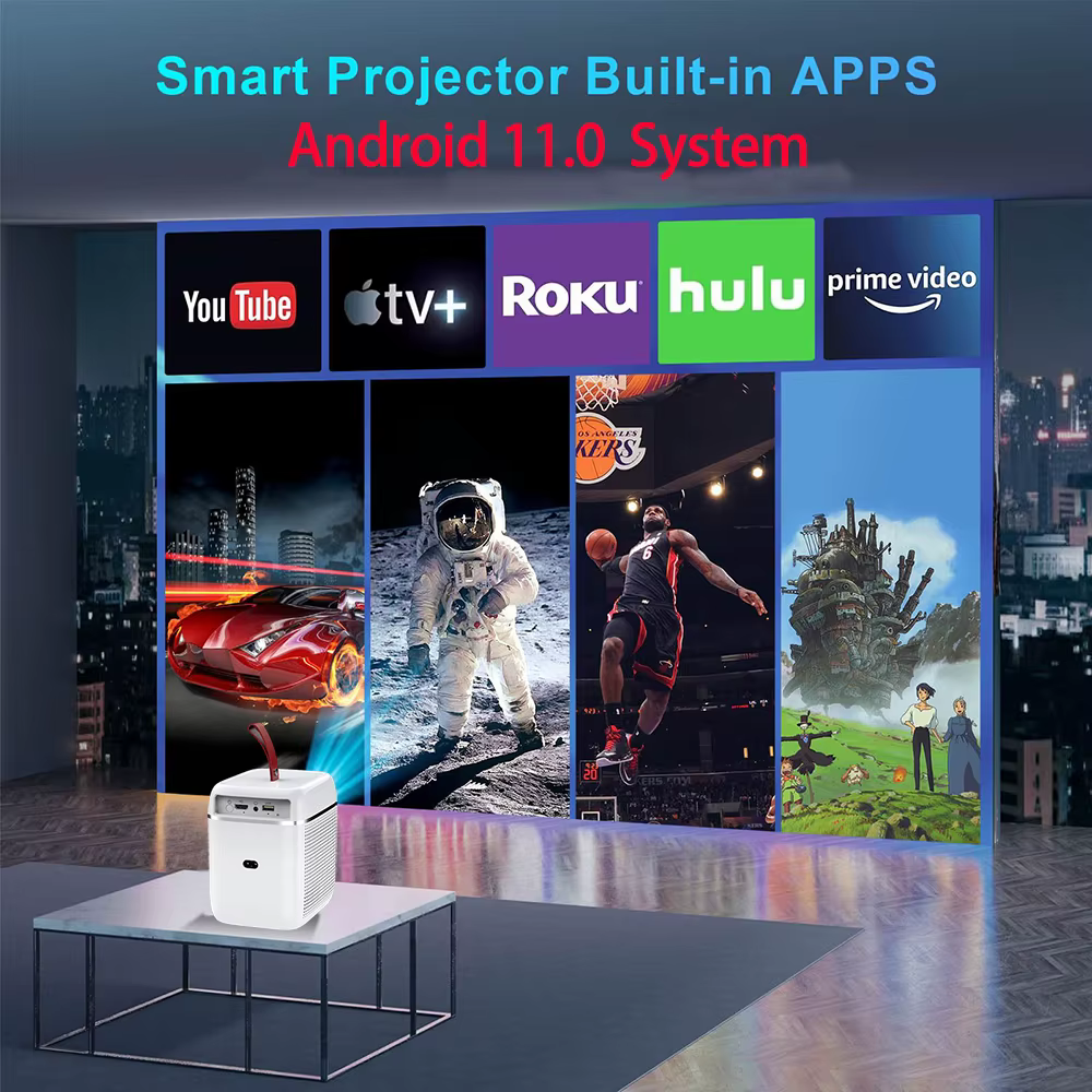 Tripsky Mini Projector Electric Focus Android 11.0 Projector with WiFi Bluetooth Hone Cinema Smart Projector — image 2