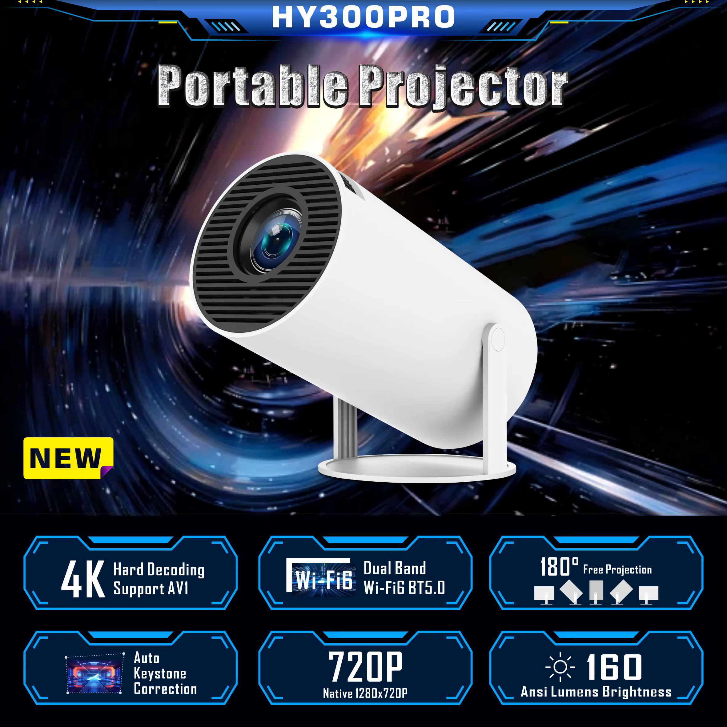 Tripsky Hot Sell Projector HY300 Pro Smart Android 11.0 Portable HD MIni Auto Correction Home Theater Projecteur — image 2