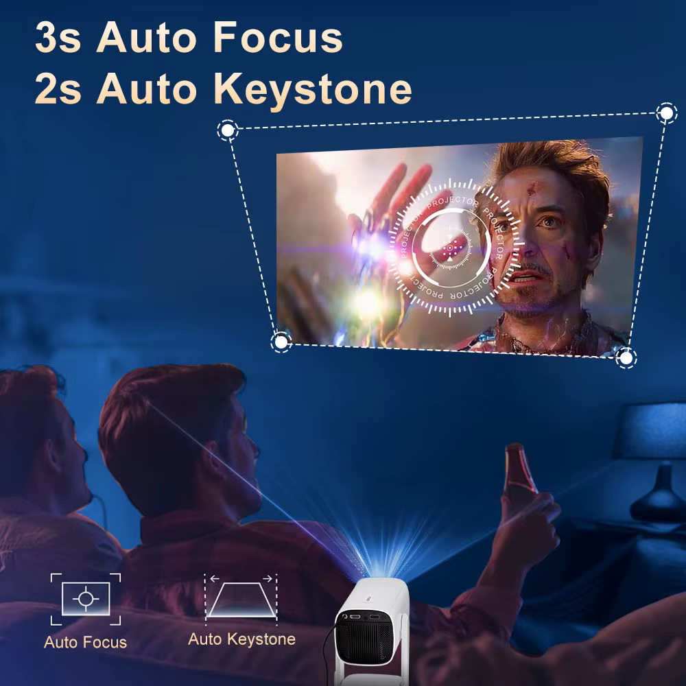 Auto Focus Android 11 Projector WIFI 6 BT 5.2 Smart Portable With Battery Outdoor Movie Mini Rechargeable Projector — image 4