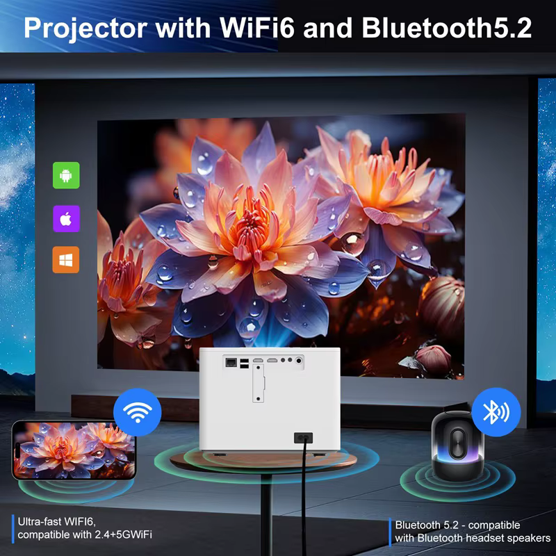 Smart Projector Portable 2024 1920 X 1080p Android 11 Projector Projector 4k Android Smart bluetooth Wi-fi Proyector — image 4