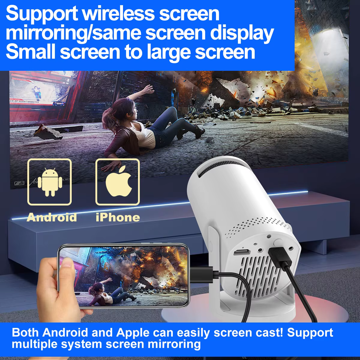 Tripsky 5G WiFi Bluetooth Projector with Wireless Mirroring Screen Mini Projector Home Theater Movie Phone Projector — image 5