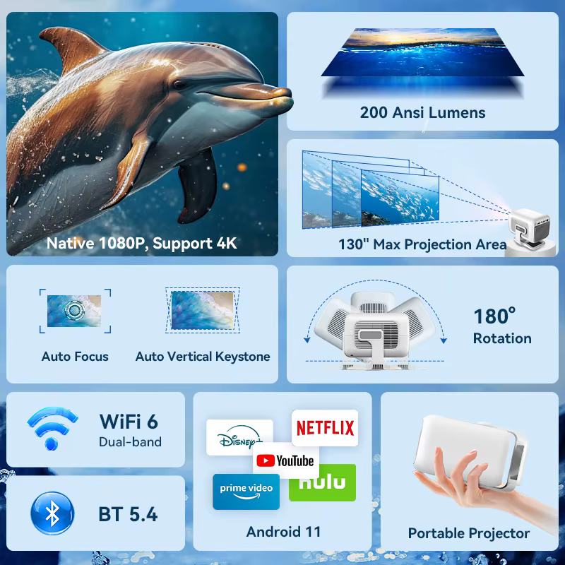 LCD Mini Pocket Android Proyector Full HD Home Theater Cinema 4k Projecteur Portable Outdoor Projector — image 3