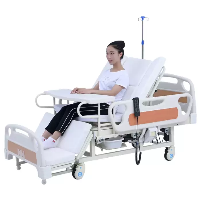 Deluxe Multifunctional Electric Medical Bed With Toilet Dining Table and Large ABS Guardrail Hospital Care for Patient — image 5