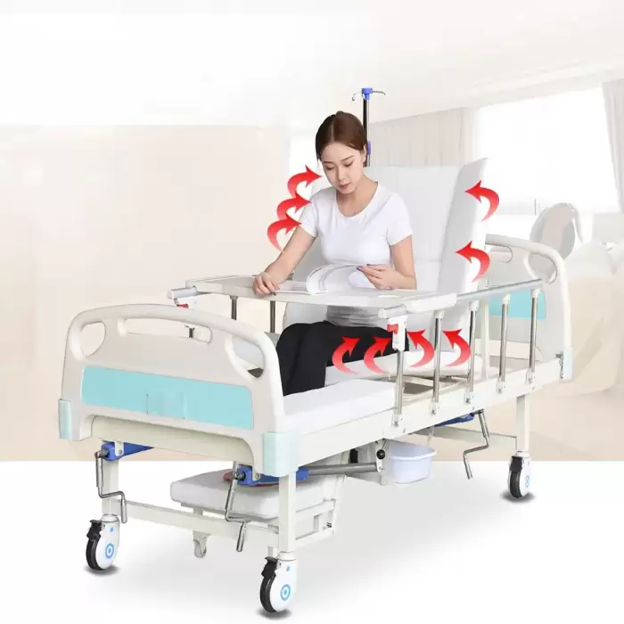 Multifunctional Turn-over Medical Nursing Bed Manual Nursing Bed 3 Cranks Hospital Bed With Toilet or Commode for Home Use — image 4