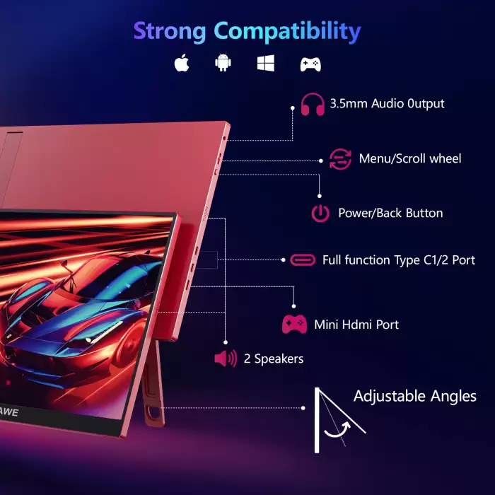 16 inch 120hz Portable Gaming Monitor for Laptop,WUAWE 1200P Colorful LCD FHD Computer External Second Screen — image 7