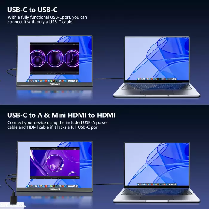 Portable Monitor 16" 1920x1200P 60HZ16:10 IPS Travel Monitor for Laptop with Built-in Stand,USB-C HDMI External Portable Monitor — image 4