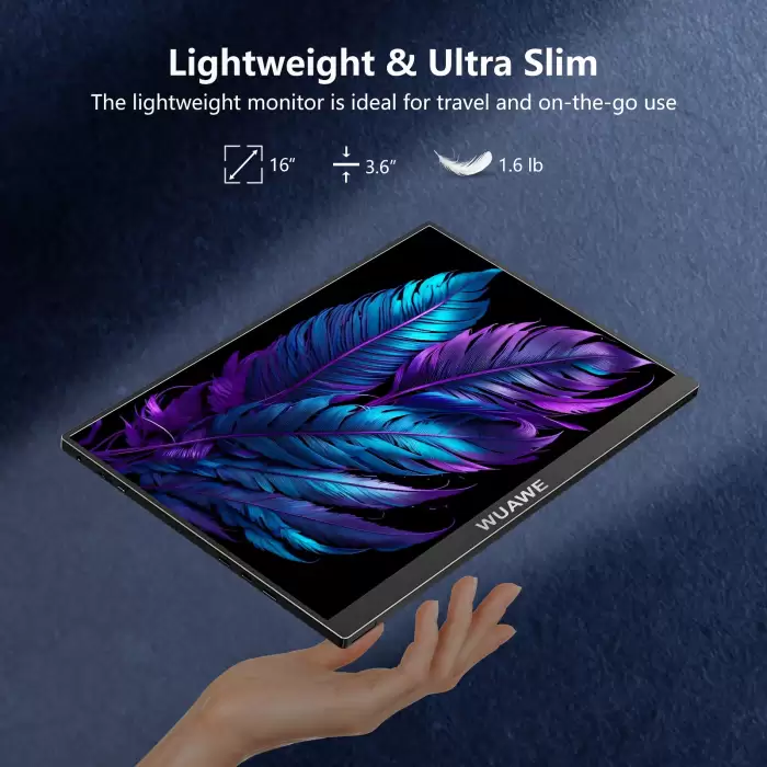 Portable Monitor 16" 1920x1200P 60HZ16:10 IPS Travel Monitor for Laptop with Built-in Stand,USB-C HDMI External Portable Monitor — image 6