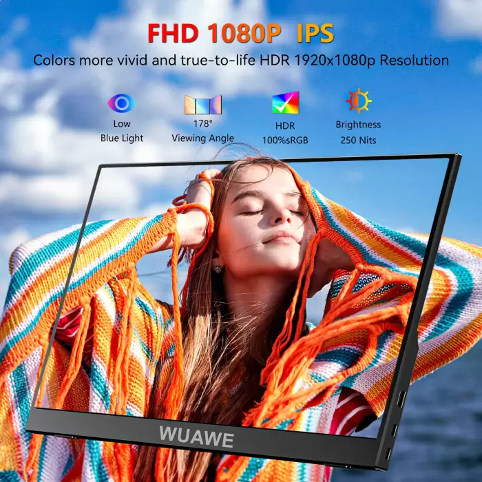 WUAWE 15.6 inch Portable Monitor for Laptop,16:9 1080P 60HZ Gaming IPS Display LCD FHD External Second Computer Screen for Phone — image 3