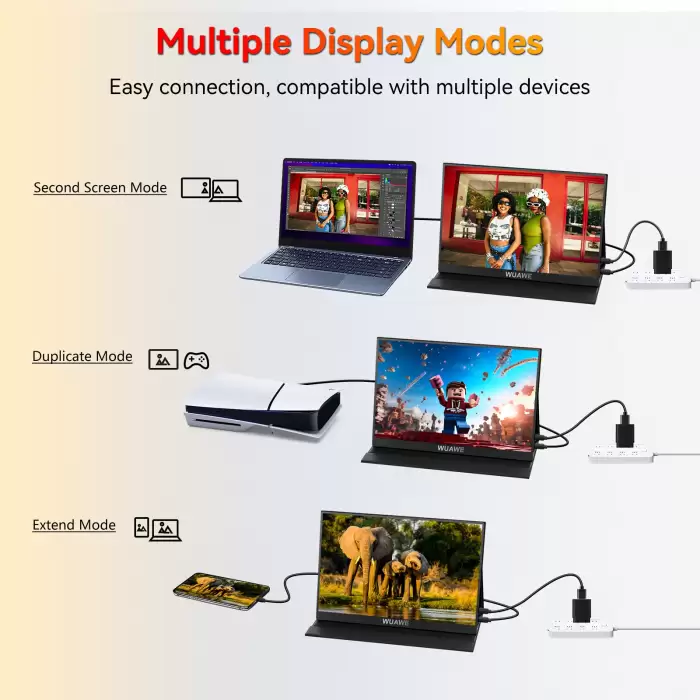 WUAWE 15.6 inch Portable Monitor for Laptop,16:9 1080P 60HZ Gaming IPS Display LCD FHD External Second Computer Screen for Phone — image 4