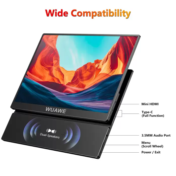 WUAWE 15.6 inch Portable Monitor for Laptop,16:9 1080P 60HZ Gaming IPS Display LCD FHD External Second Computer Screen for Phone — image 5