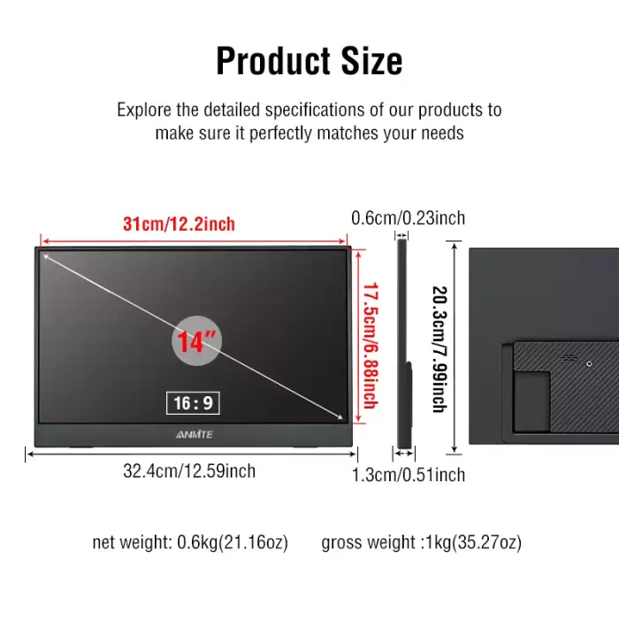 Anmite 14 Inch Wireless Projection Monitor Automatic rotation Portable Display for Laptop, Mac and Phone WiFi Projection — image 7