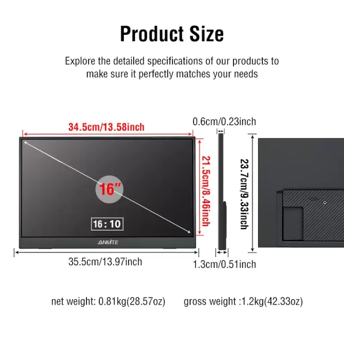 16-inch 2.5K 144Hz portable monitor, 2560*1600 resolution, 100% sRGB, 500Cd/m² brightness, suitable for laptops, mobile phones — image 4