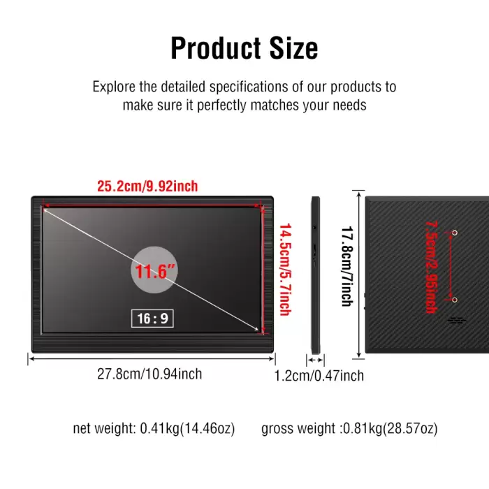 Anmite 11.6 inch IPS Portable Monitor USB TYPE C HDMI for Phone Laptop Desktop MAC Switch PS4 XBOX — image 6