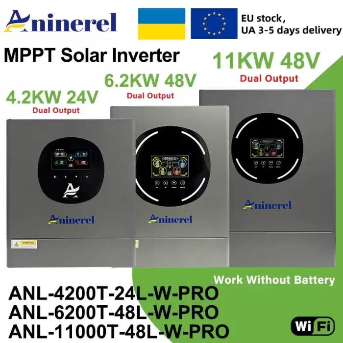 Aninerel 4.2KW 6.2KW 11KW 24V/48V Hybrid Solar Inverter 220-230V On + Off Grid Pure Sine Wave Inverter MPPT Solar Charger wifi — image 3
