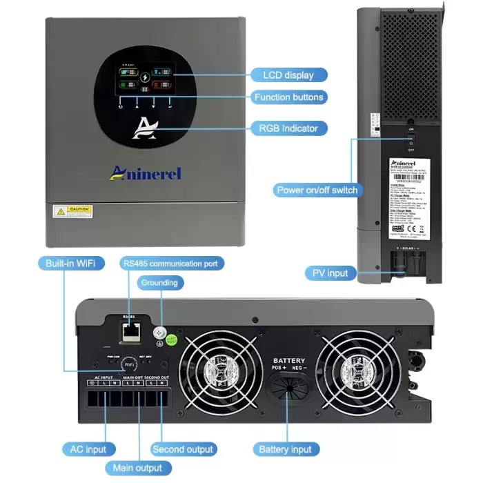 Aninerel 4.2KW 6.2KW 11KW 24V/48V Hybrid Solar Inverter 220-230V On + Off Grid Pure Sine Wave Inverter MPPT Solar Charger wifi — image 6