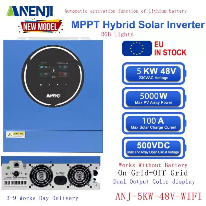 5KW 48V Hybrid Solar Inverter MPPT Off Grid Tie Solar Inverter Dual Output Color Screen Pure Sine Wave 100A Solar Charger — image 3
