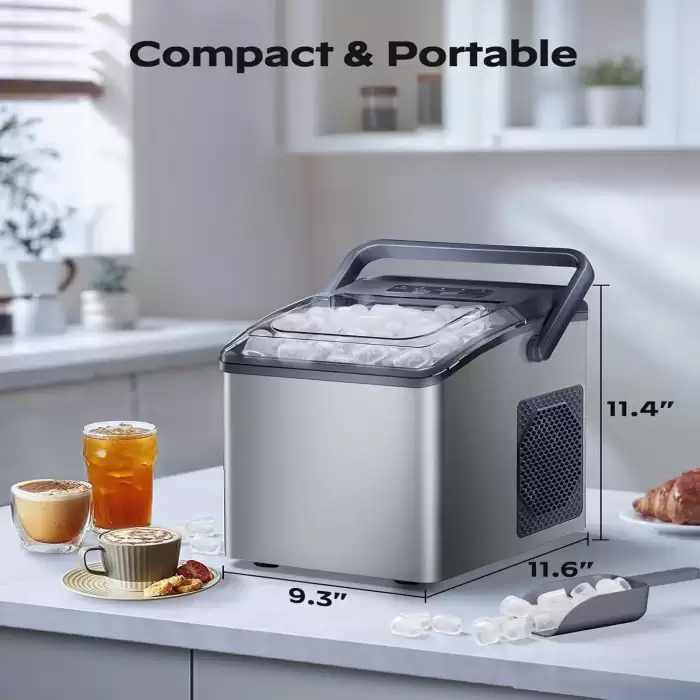 Ice Maker Silver Portable Electric Countertop Ice Maker 9-Cube Self-Cleaning 26 Lbs/D 2 Sizes For Home Kitchen Car Hotel Outdoor — image 7