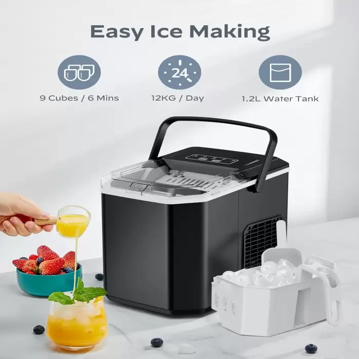 Ice Maker Portable Electric Countertop Ice Maker Self-Cleaning Feature 9 Cubes 6 Mins 26 Lbs/day Output Plastic For Home Kitchen — image 3