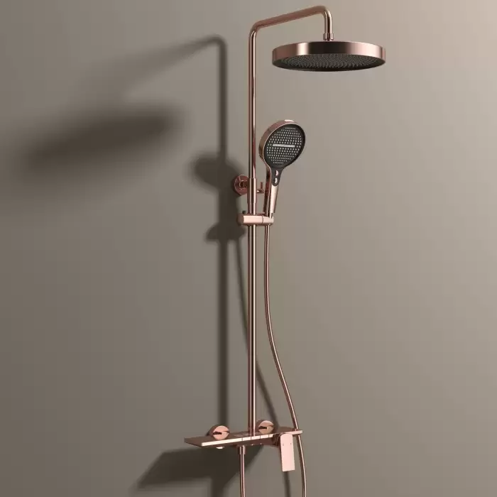 Rose Gold Piano Bathroom Shower System Solid Brass Bathroom Faucet Accessories Rain Shower Head Hot Cold Piano Shower Set — image 3