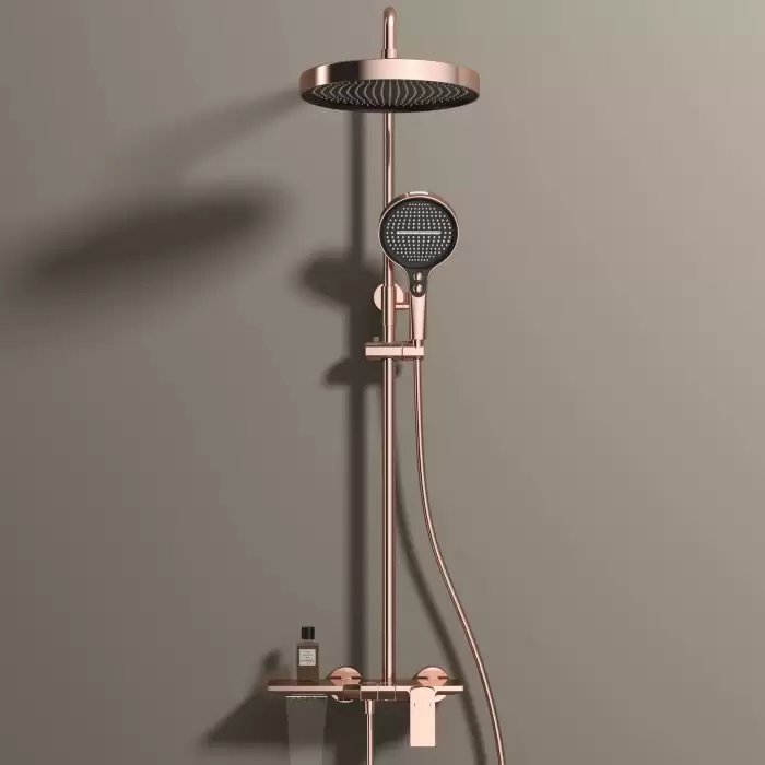 Rose Gold Piano Bathroom Shower System Solid Brass Bathroom Faucet Accessories Rain Shower Head Hot Cold Piano Shower Set — image 4