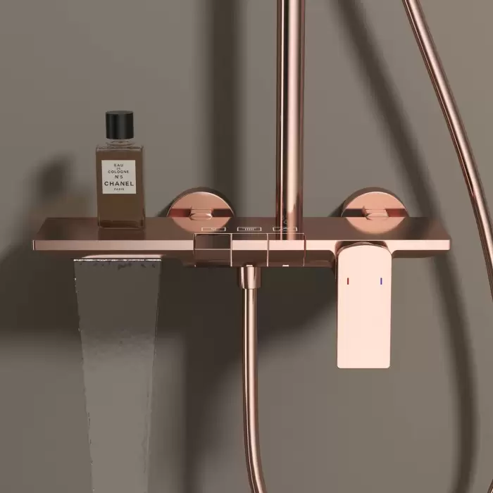 Rose Gold Piano Bathroom Shower System Solid Brass Bathroom Faucet Accessories Rain Shower Head Hot Cold Piano Shower Set — image 5
