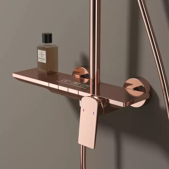 Rose Gold Piano Bathroom Shower System Solid Brass Bathroom Faucet Accessories Rain Shower Head Hot Cold Piano Shower Set — image 6