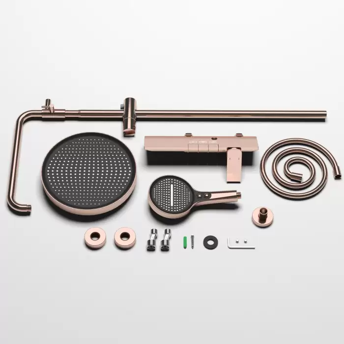 Rose Gold Piano Bathroom Shower System Solid Brass Bathroom Faucet Accessories Rain Shower Head Hot Cold Piano Shower Set — image 7