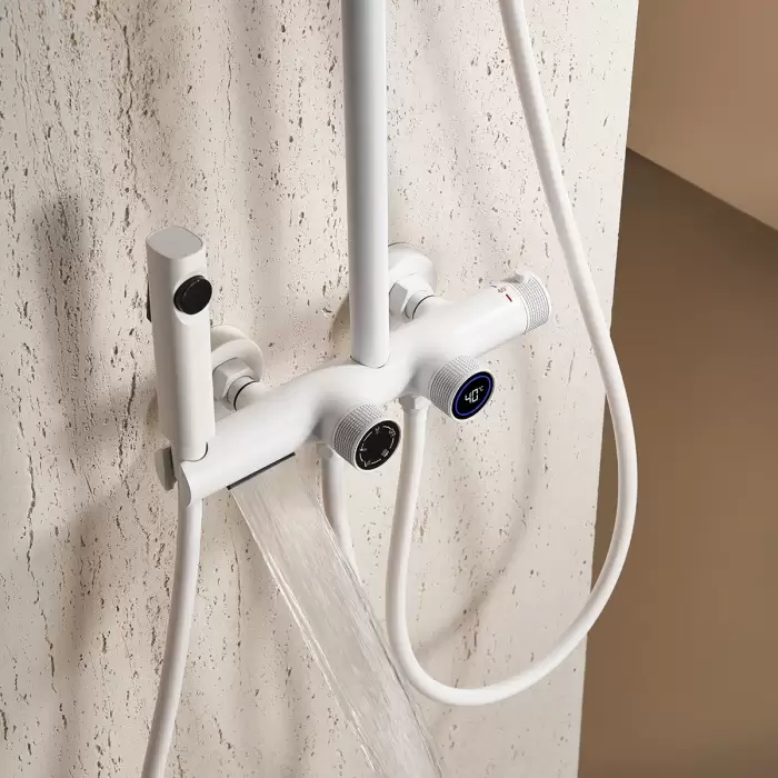 White Waterfall Digital Bathroom Shower System Faucets Quality Brass Bathroom Faucets Rainfall Hot Cold Bathroom Shower Set — image 5