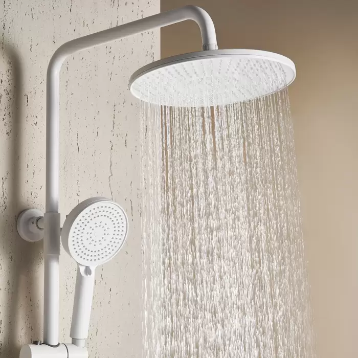 White Waterfall Digital Bathroom Shower System Faucets Quality Brass Bathroom Faucets Rainfall Hot Cold Bathroom Shower Set — image 6
