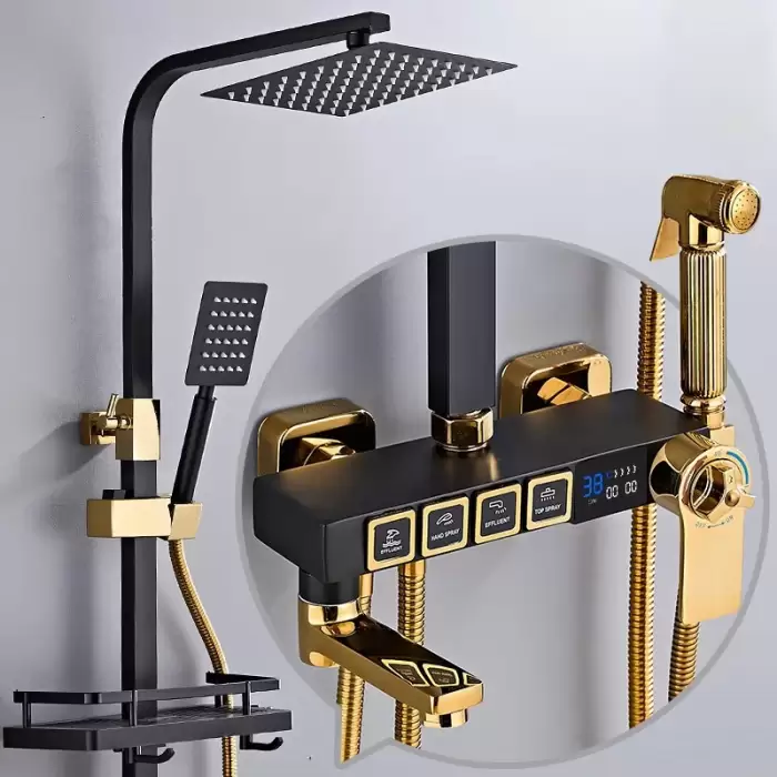 Digital Bathroom Shower Set Quality Brass Hot Cold Bathroom Mixer Faucet Rain Shower Head Thermostatic Bathrooom Shower System — image 2