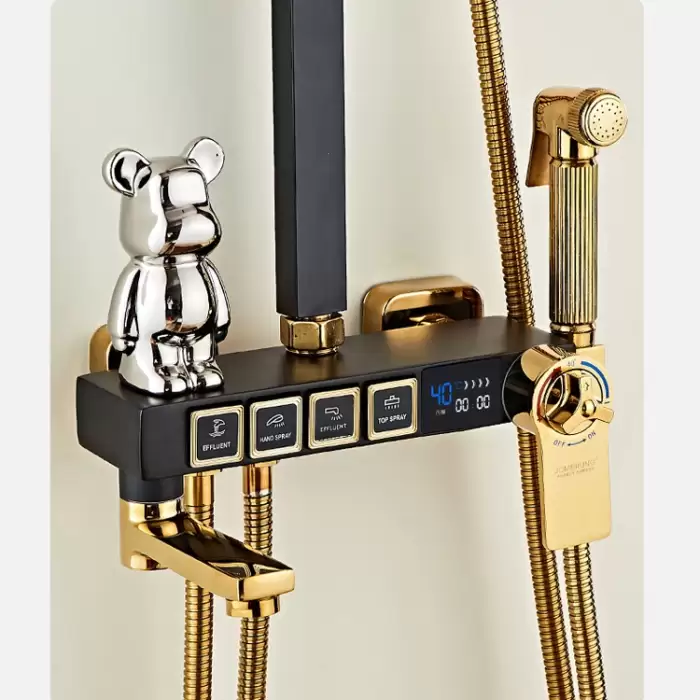 Digital Bathroom Shower Set Quality Brass Hot Cold Bathroom Mixer Faucet Rain Shower Head Thermostatic Bathrooom Shower System — image 3