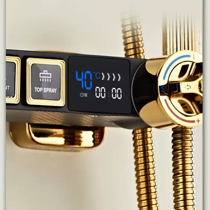 Digital Bathroom Shower Set Quality Brass Hot Cold Bathroom Mixer Faucet Rain Shower Head Thermostatic Bathrooom Shower System — image 4