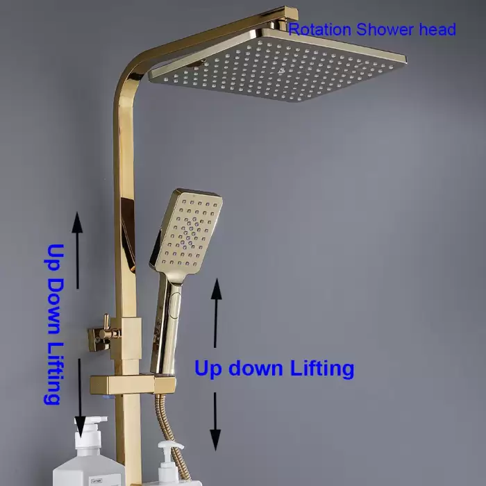Gold Piano Digital Display Bathroom Shower Set Brass Bathroom Faucet Accessories Thermostatic Digital Bathroom Shower System — image 6