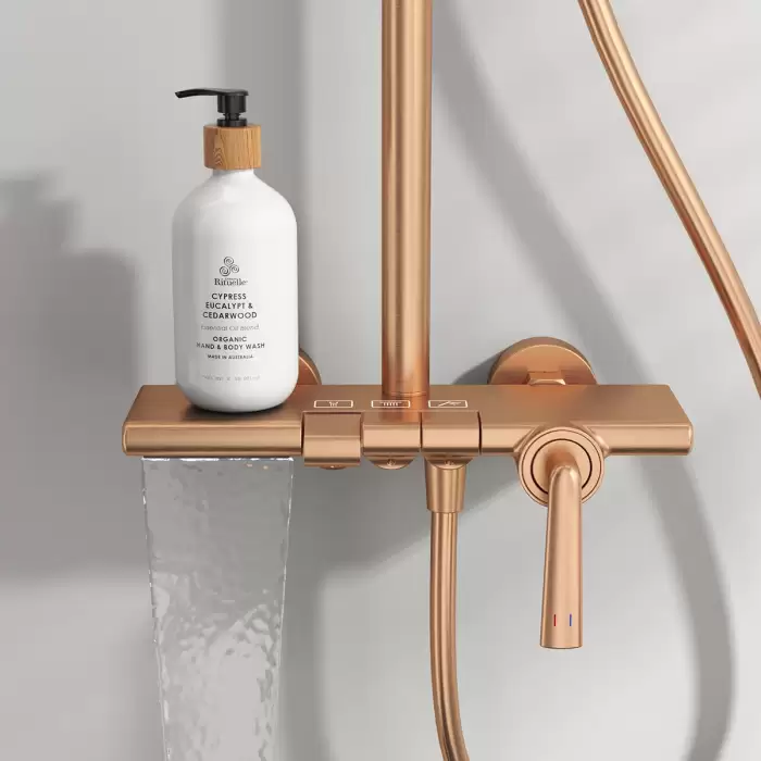 Brushed Rose Gold Bathroom Shower System Faucet 12 Inch Round Rainfall Shower Head Quality Brass Hot Cold Bathroom Shower Set — image 3