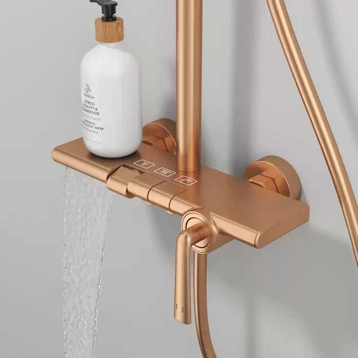 Brushed Rose Gold Bathroom Shower System Faucet 12 Inch Round Rainfall Shower Head Quality Brass Hot Cold Bathroom Shower Set — image 4
