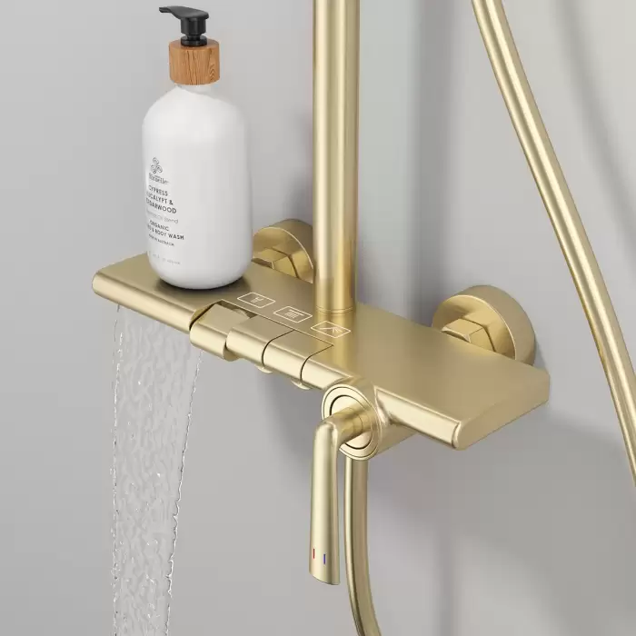 Brushed Rose Gold Bathroom Shower System Faucet 12 Inch Round Rainfall Shower Head Quality Brass Hot Cold Bathroom Shower Set — image 7
