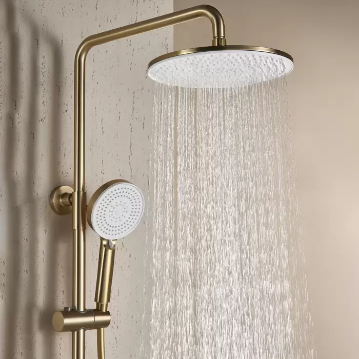 Brushed Gold Digital Bathroom Shower Set 12 Inch Round Rainfall Shower Head Hot Cold Bathroom Faucet Digital Shower System — image 7