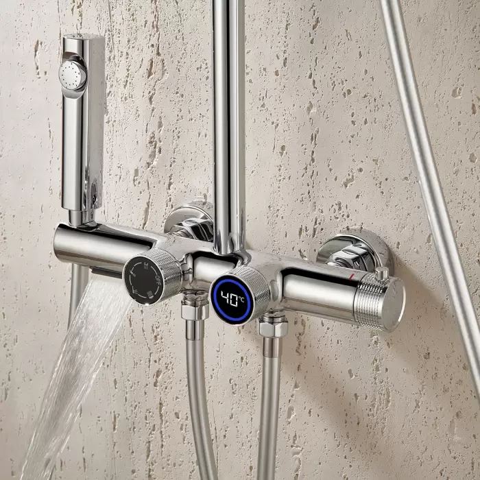 Chrome Waterfall Digital Bathroom Shower Set Brass Hot Cold Waterfall Bathroom Faucet Thermostatic Bathroom Shower System — image 3