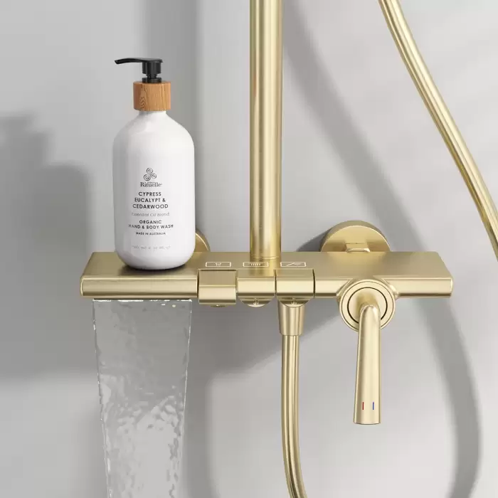 Brushed Gold Waterfall Bathroom Shower System Faucet 12 Inch Rainfall Shower Head Brass Hot Cold Piano Bathroom Shower Set — image 4