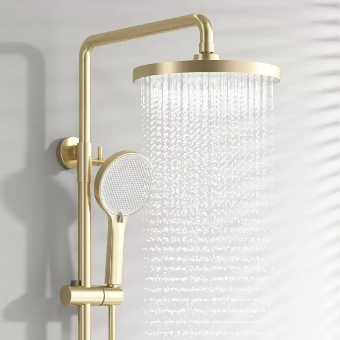 Brushed Gold Waterfall Bathroom Shower System Faucet 12 Inch Rainfall Shower Head Brass Hot Cold Piano Bathroom Shower Set — image 8