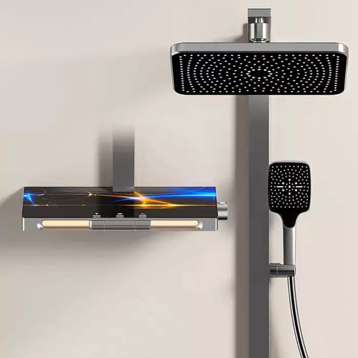 Ambient Lighting Piano Digital Bathroom Shower Set Waterfall Bathroom Faucet Rainfall Shower Head Hot Cold Digital Shower System — image 2
