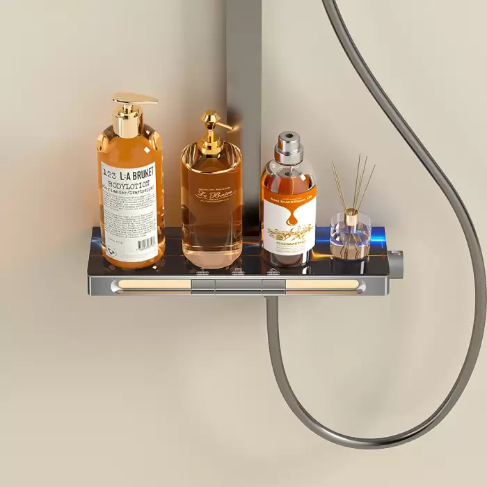 Ambient Lighting Piano Digital Bathroom Shower Set Waterfall Bathroom Faucet Rainfall Shower Head Hot Cold Digital Shower System — image 3
