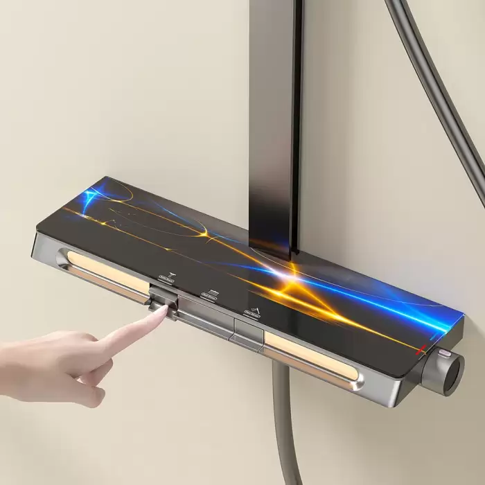 Ambient Lighting Piano Digital Bathroom Shower Set Waterfall Bathroom Faucet Rainfall Shower Head Hot Cold Digital Shower System — image 4