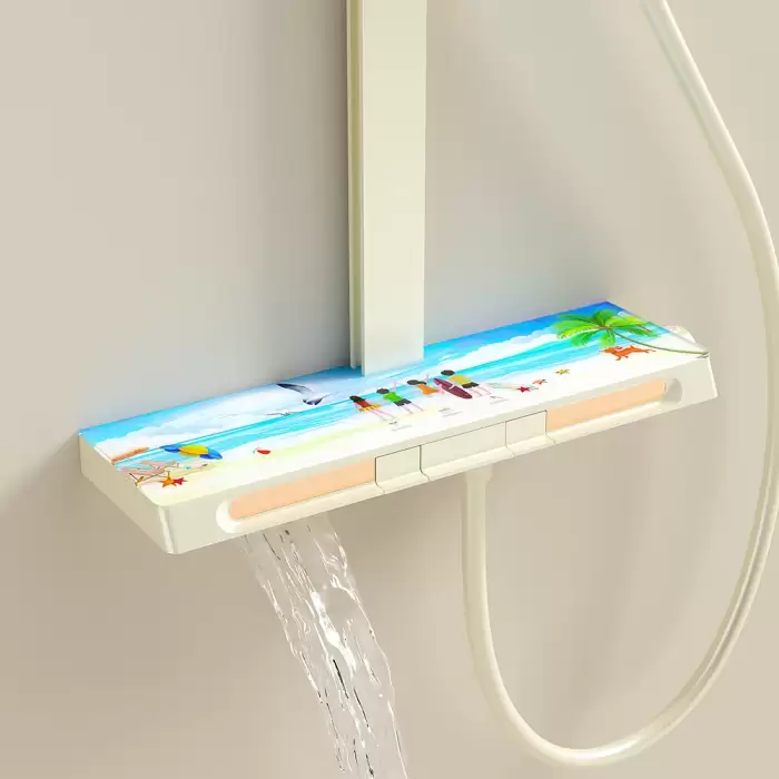 Ambient Lighting Piano Digital Bathroom Shower Set Waterfall Bathroom Faucet Rainfall Shower Head Hot Cold Digital Shower System — image 5