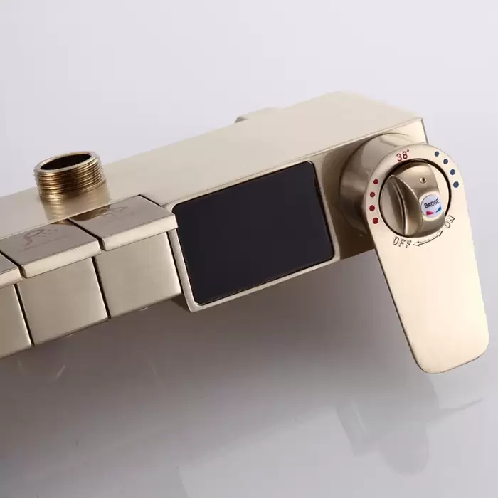 Piano Digital Bathroom Shower System Brass Bathroom Mixer Faucet Rain Shower Head Brushed Gold Thermostatic Digital Shower Set — image 4