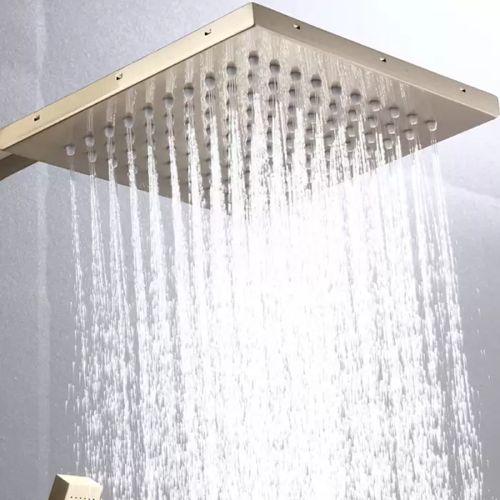 Piano Digital Bathroom Shower System Brass Bathroom Mixer Faucet Rain Shower Head Brushed Gold Thermostatic Digital Shower Set — image 5