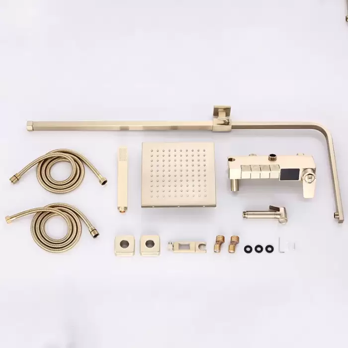 Piano Digital Bathroom Shower System Brass Bathroom Mixer Faucet Rain Shower Head Brushed Gold Thermostatic Digital Shower Set — image 6
